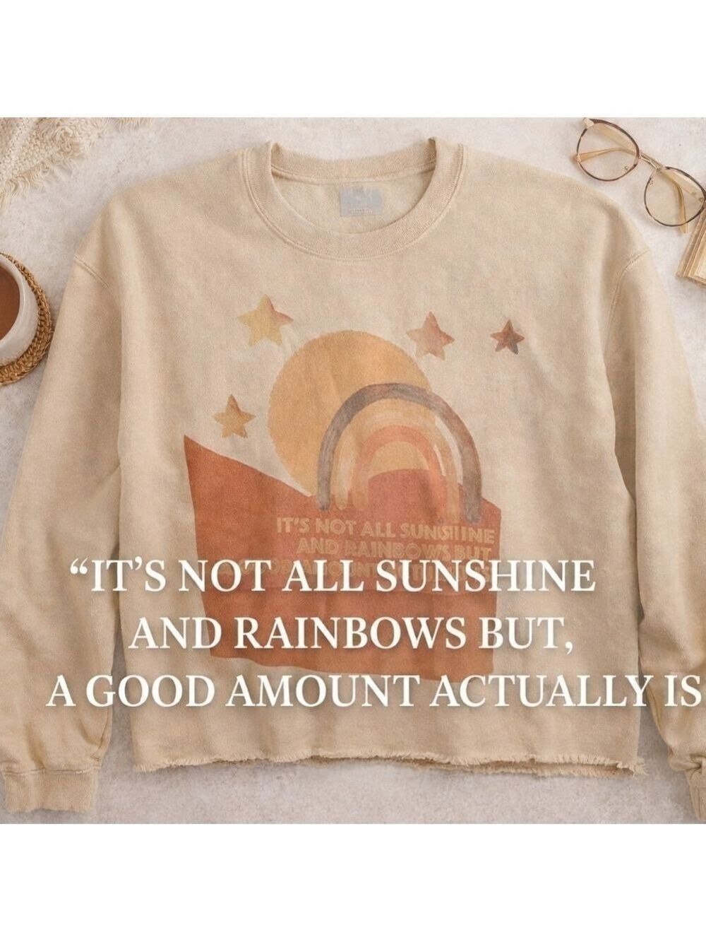 Boho Rainbow Graphic Sweatshirt Cropped Cozy Fleece Size Small